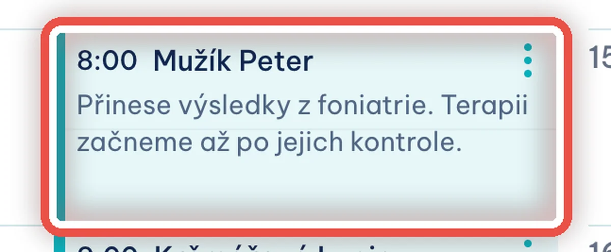 Detail — Poznámka je vidět rovnou v diáři