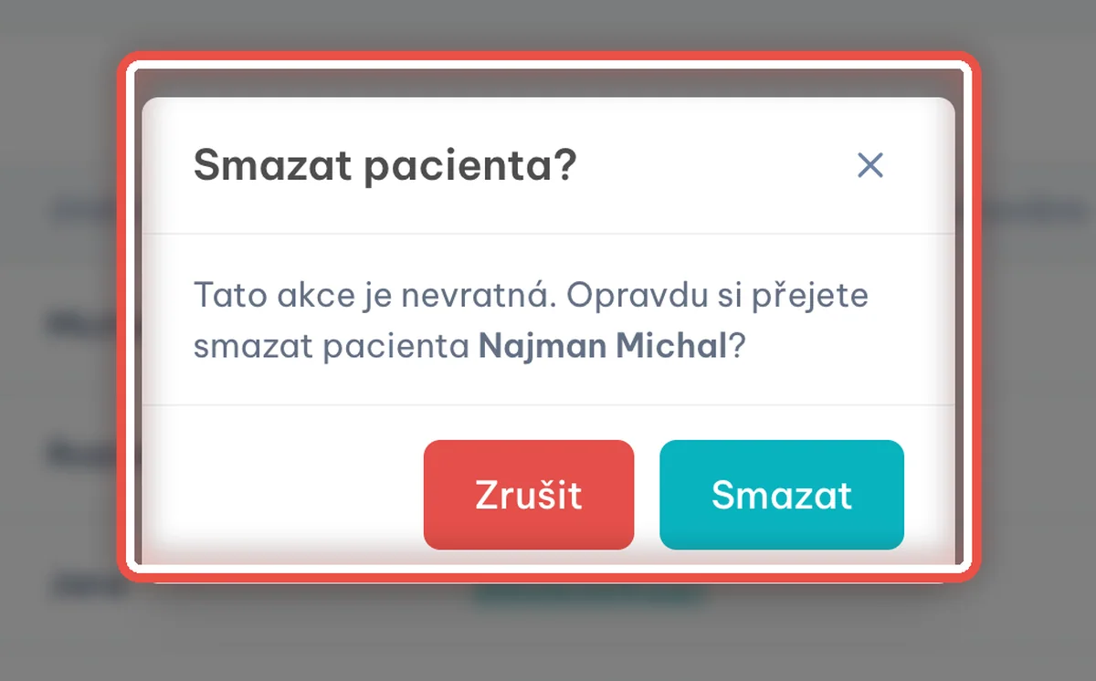 Zvětšenina místa, kam se klikne — Potvrďte smazání