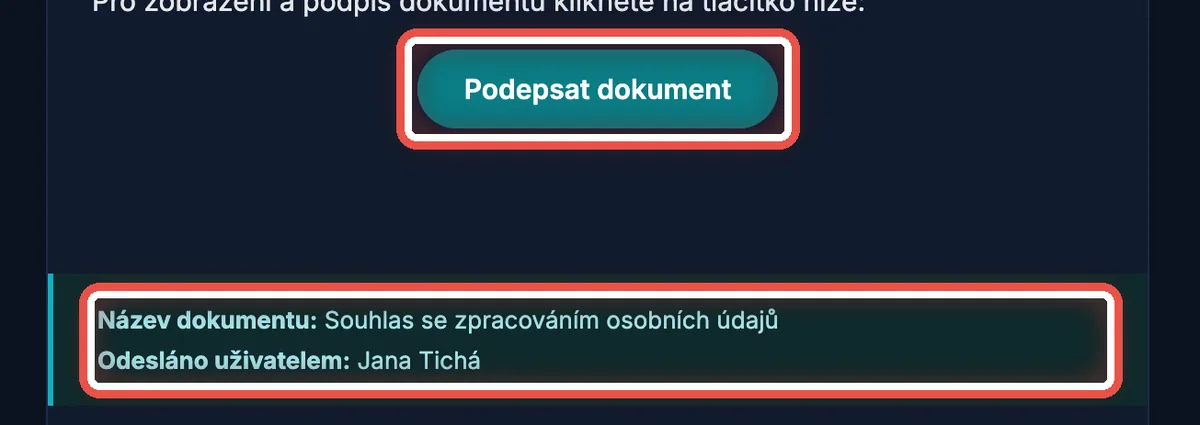 Detail — E-mail s dokumentem k podpisu