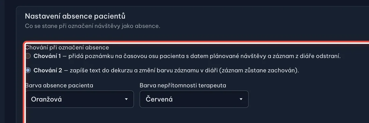 Detail — Co se po označení stane, řídí nastavení