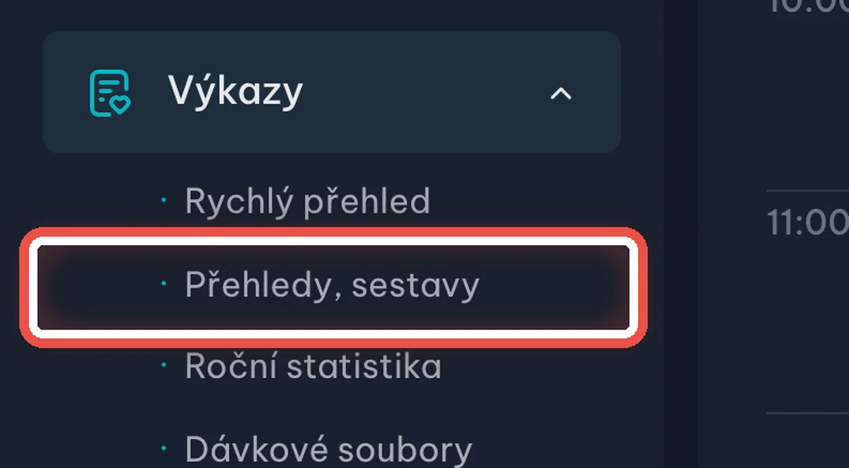 Detail — Přejděte na Přehledy, sestavy