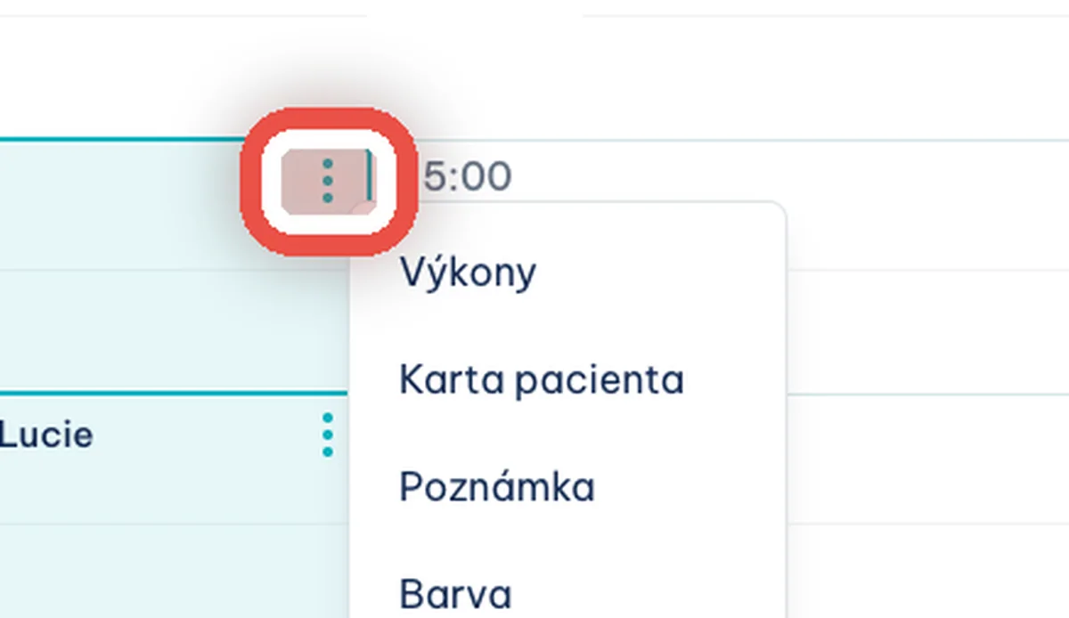 Detail — Otevřete nabídku u záznamu