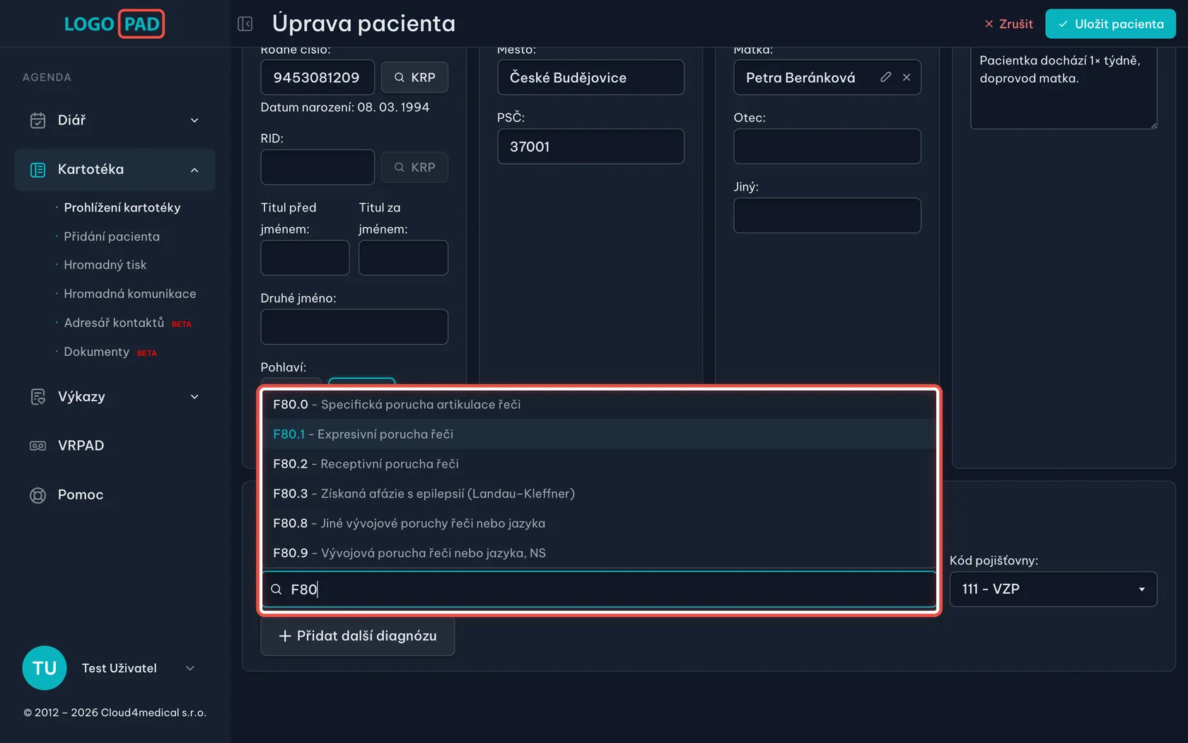 Změna diagnózy — snímek obrazovky programu, krok 25 z 27