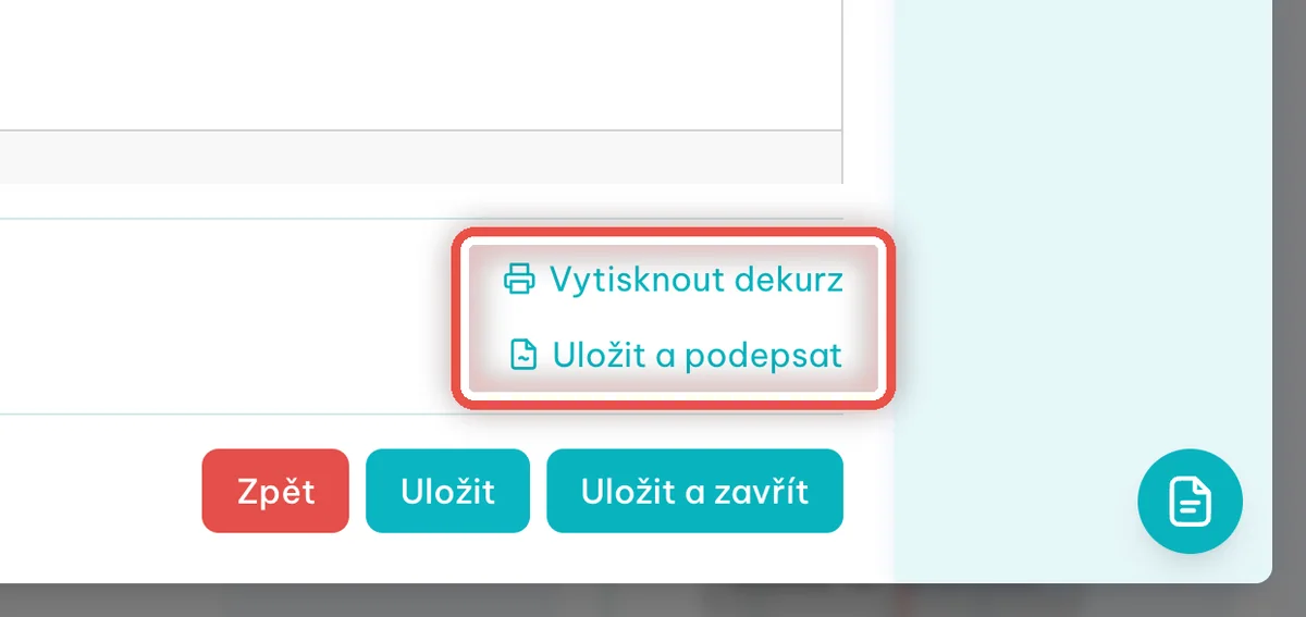 Detail — Odkazy na tisk a podpis