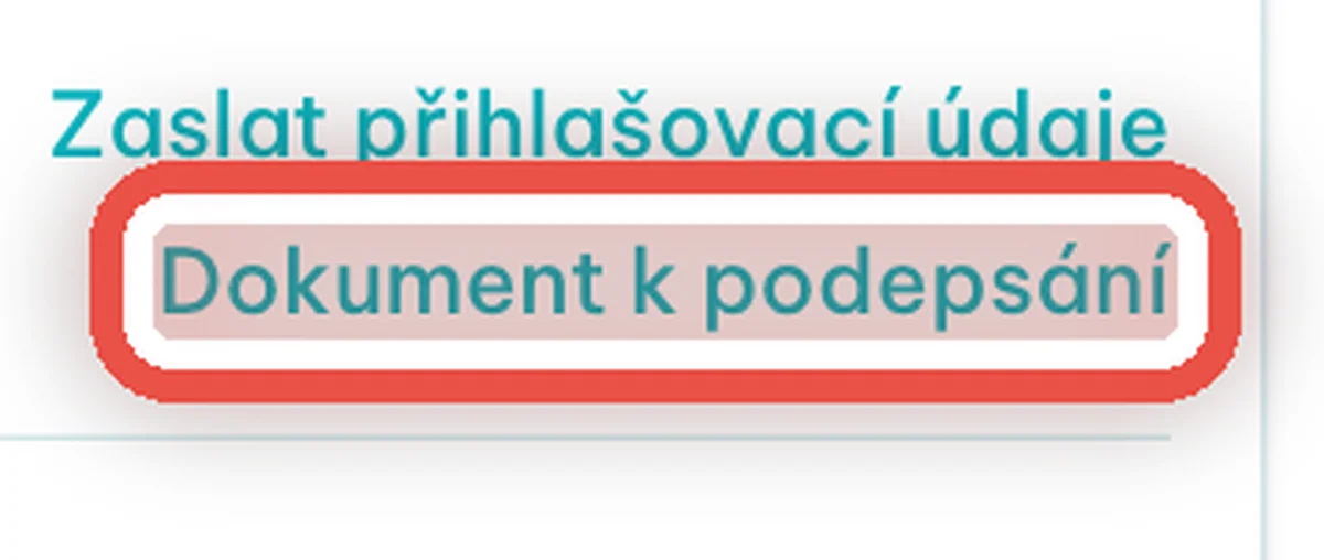Detail — U kontaktu zvolte Dokument k podepsání