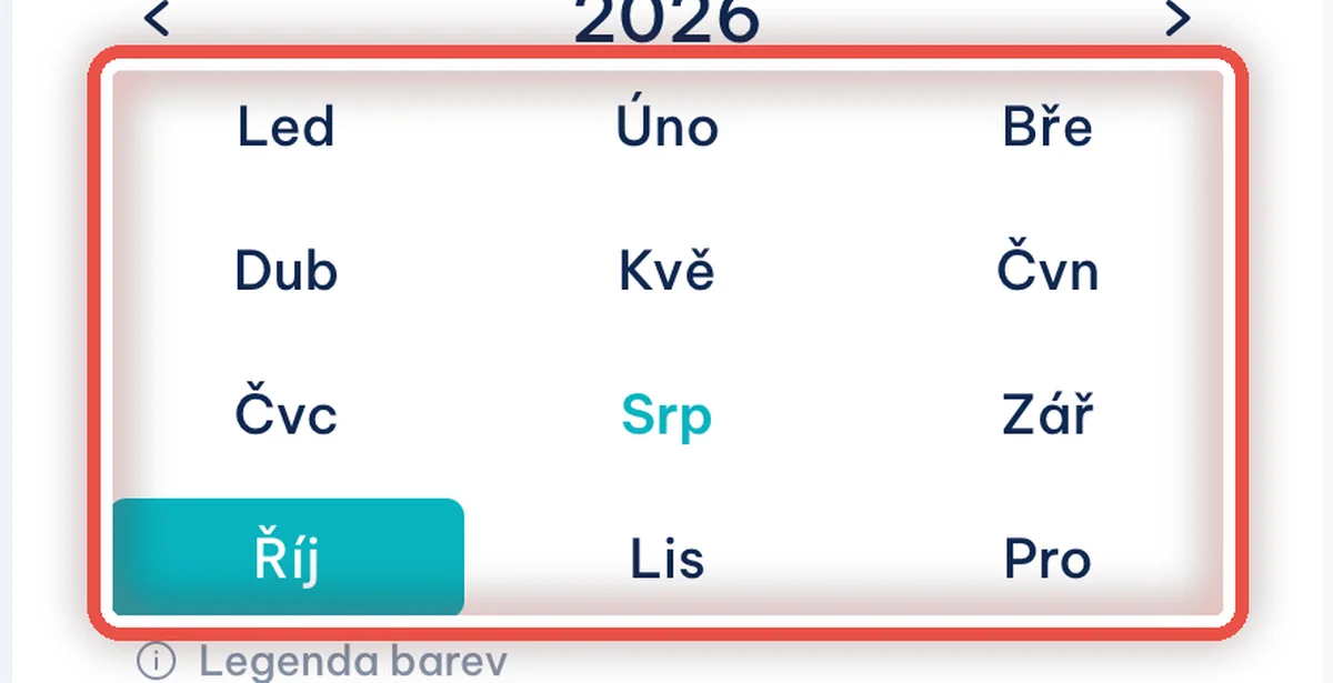 Zvětšený výřez — Skok na jiný měsíc nebo rok