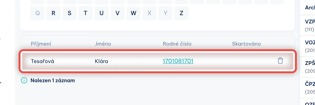 Detail — Najděte pacienta v kartotéce