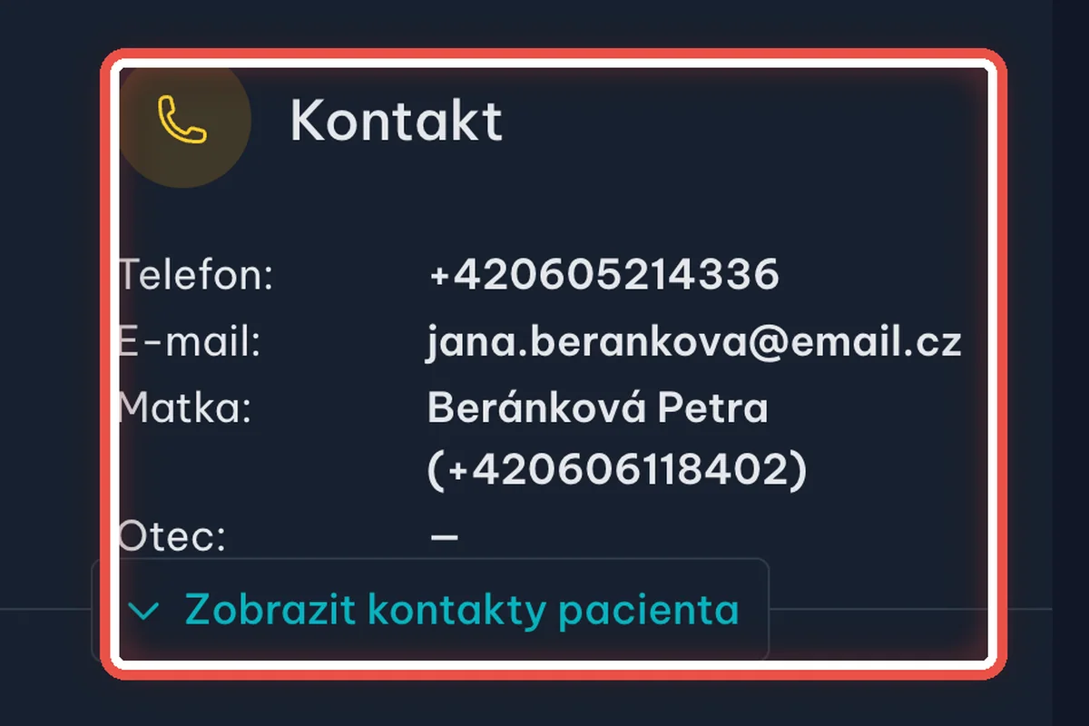 Hotovo — údaj je na kartě — zvětšené místo, kam se dívat