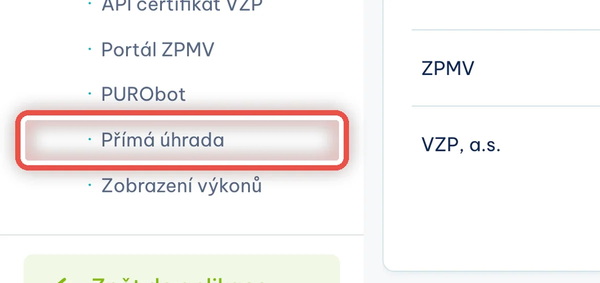 Detail — Přejděte na Přímou úhradu