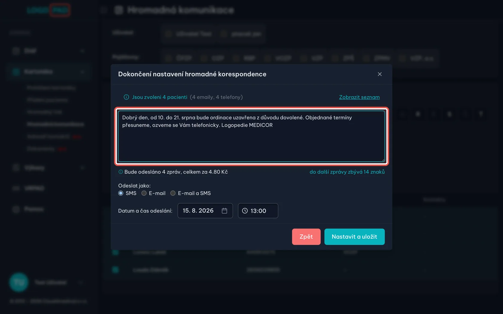 Snímek obrazovky ke kroku 12: Napište text zprávy