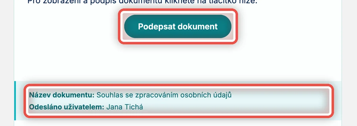 Detail — E-mail s dokumentem k podpisu