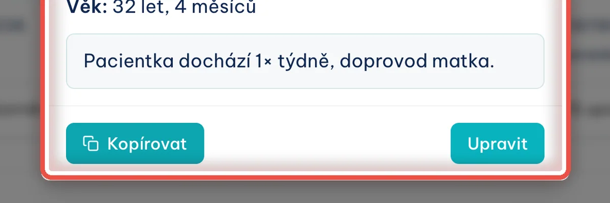 Okno s poznámkou — zvětšené místo, kam se dívat