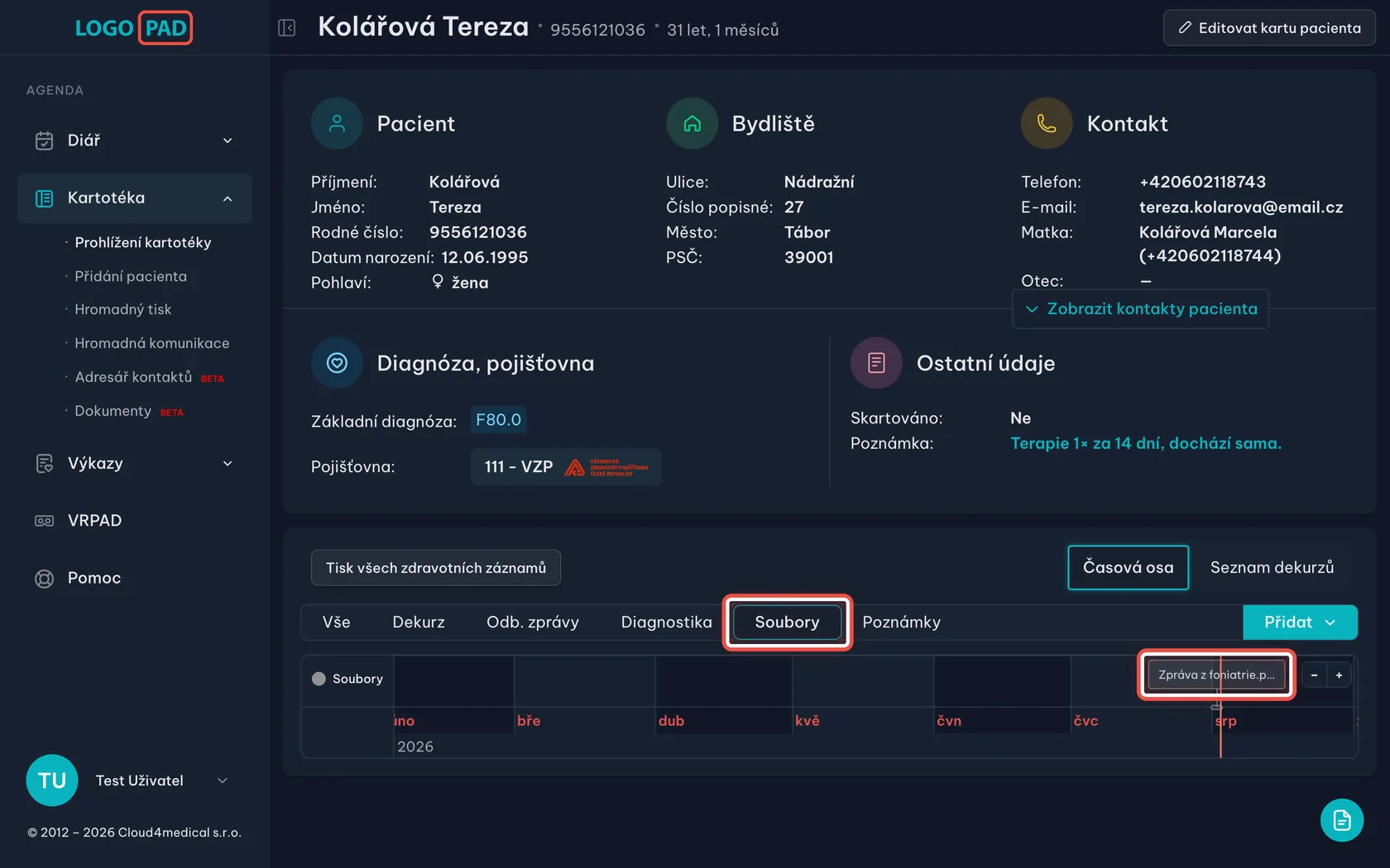 Snímek obrazovky ke kroku 14: Vy soubor najdete v kartě pacienta