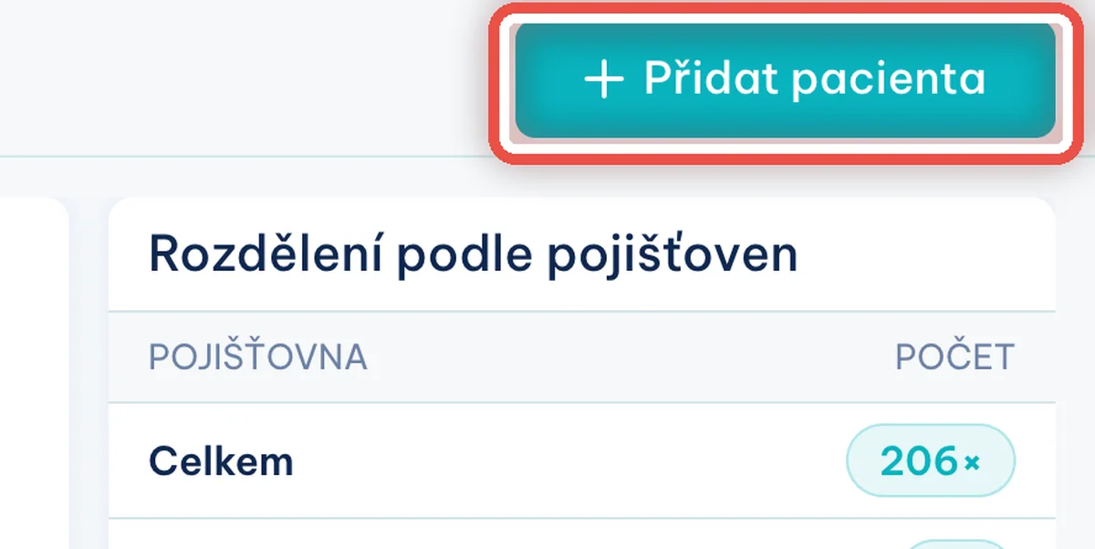 Detail — Klikněte na Přidat pacienta