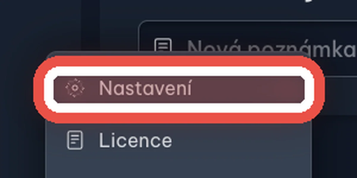 Detail — Vraťte se do nabídky a jděte do Nastavení