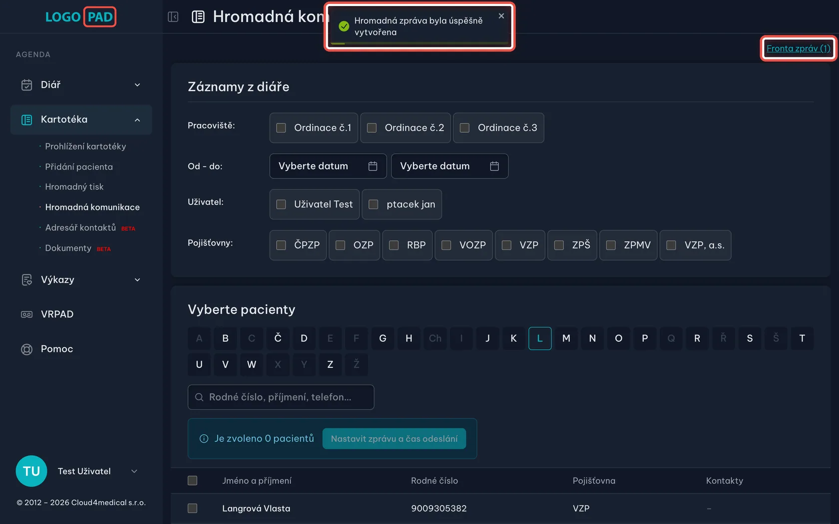 Snímek obrazovky ke kroku 18: Zpráva je uložená