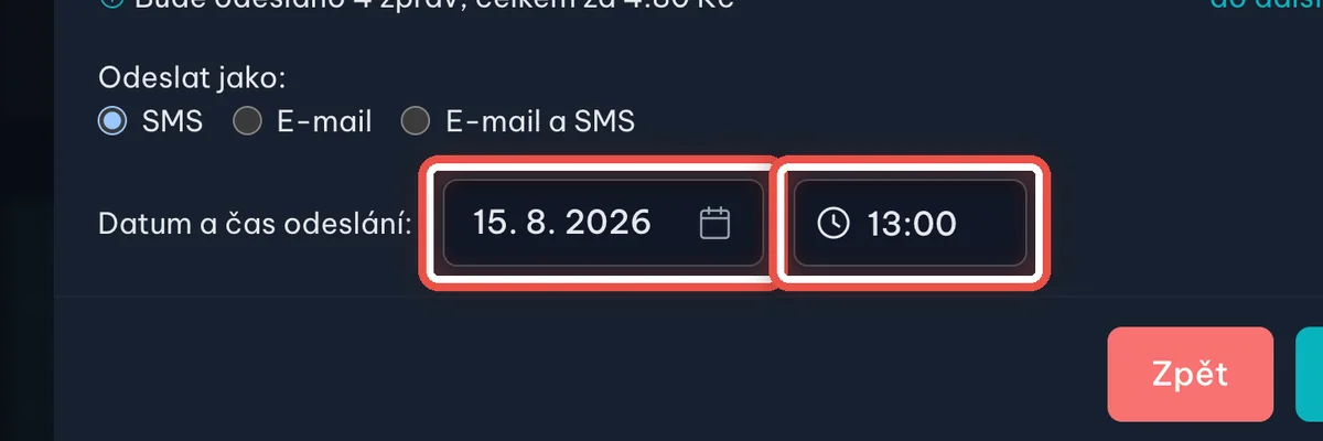Detail — Nastavte datum a čas odeslání