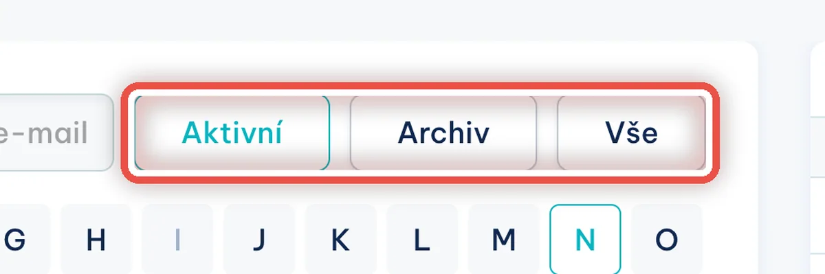 Zvětšenina místa, kam se klikne — Přepínejte mezi aktivními a archivem