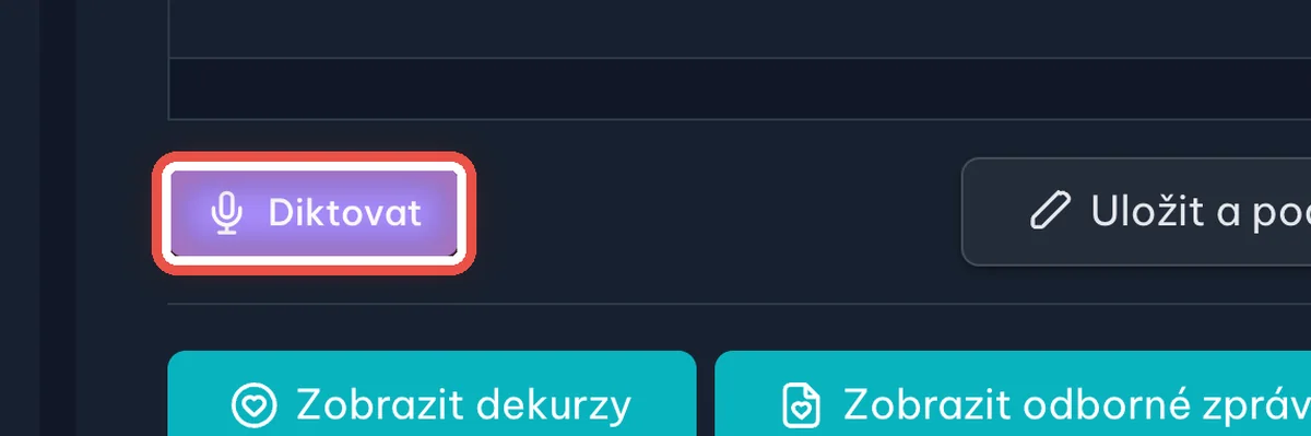 Detail — Kde najdu tlačítko Diktovat
