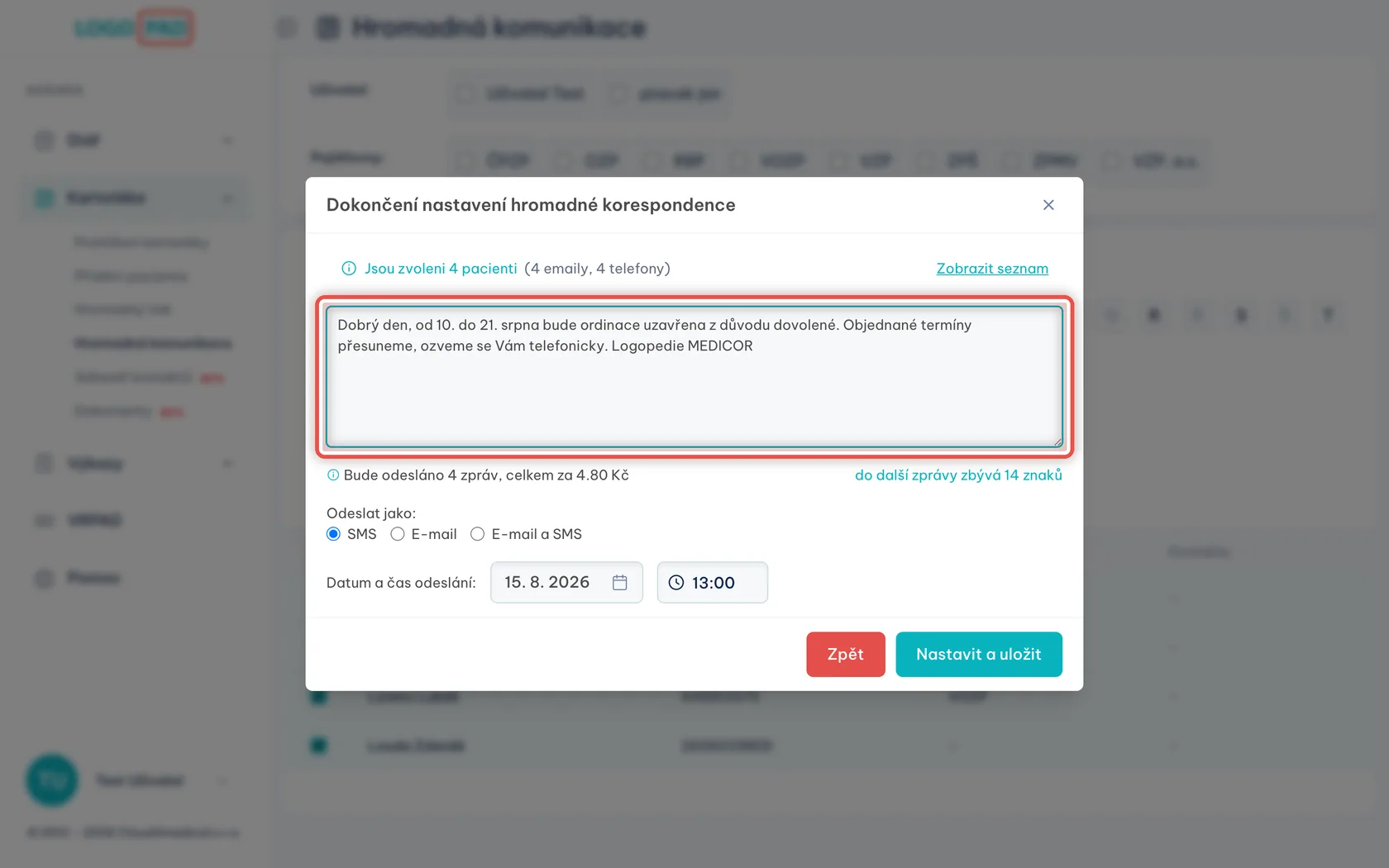 Snímek obrazovky ke kroku 12: Napište text zprávy