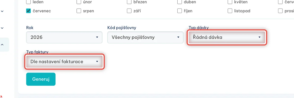 Detail — Nechte typ dávky a typ faktury