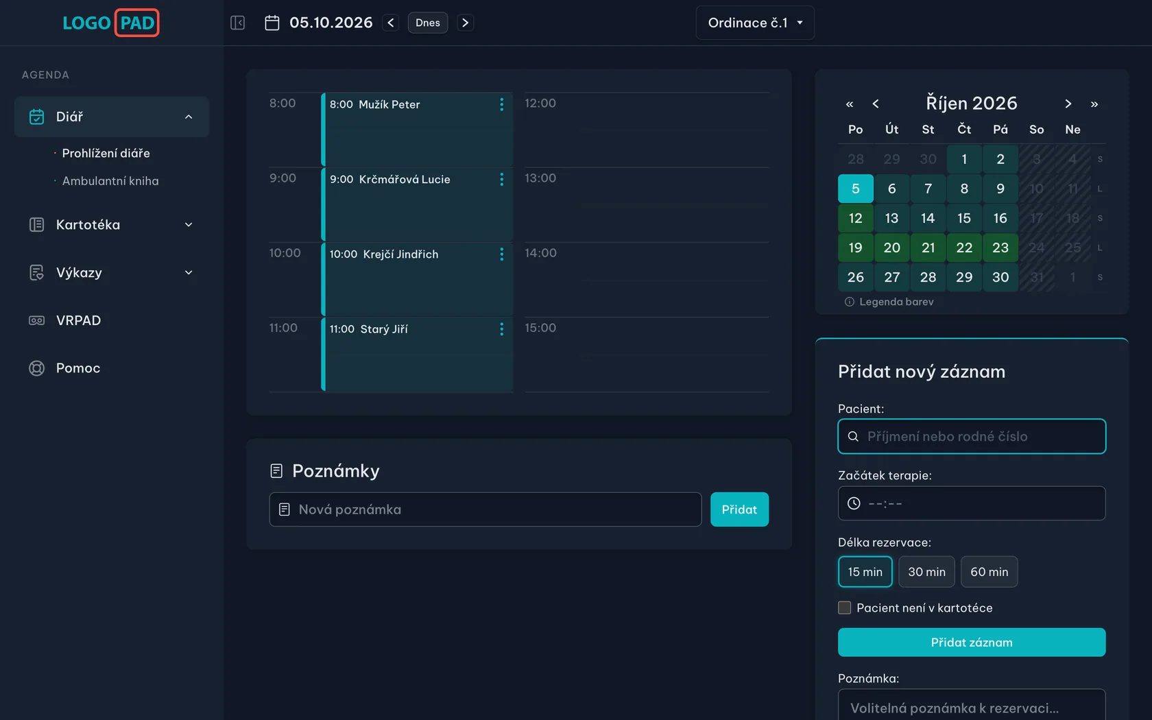 Krok 2: Co na obrazovce uvidíte — snímek obrazovky programu