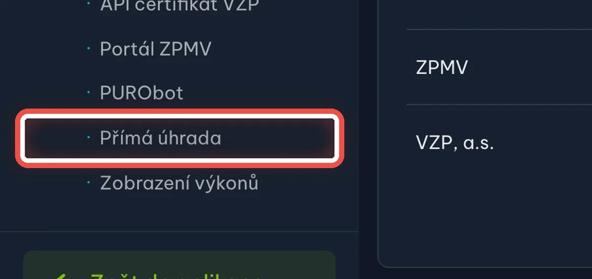 Detail — Přejděte na Přímou úhradu