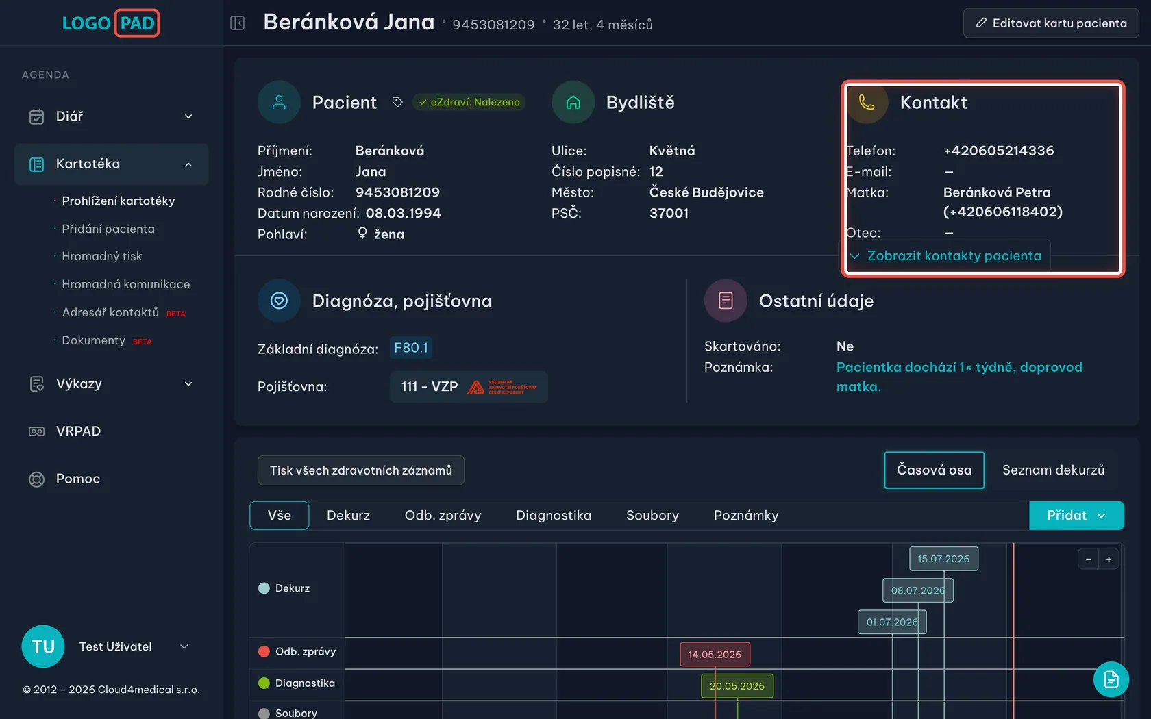 Část Kontakt — snímek obrazovky programu, krok 10 z 27