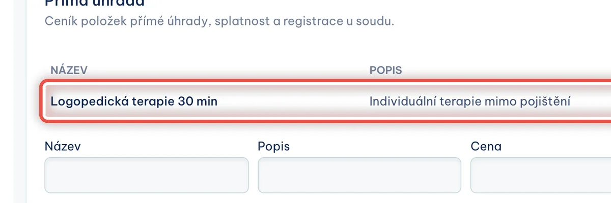 Detail — Položka je v ceníku