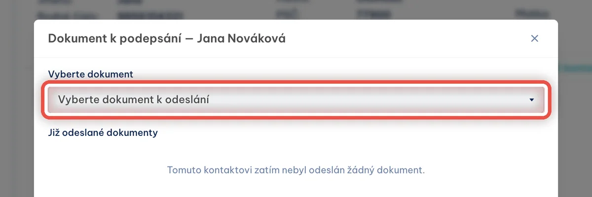 Detail — Vyberte, který dokument pošlete