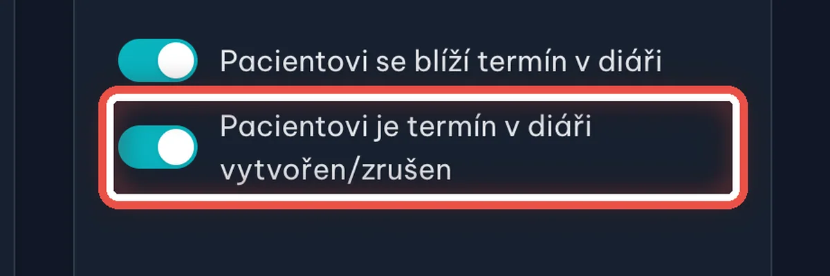 Detail — Zapněte zprávy o objednání a zrušení