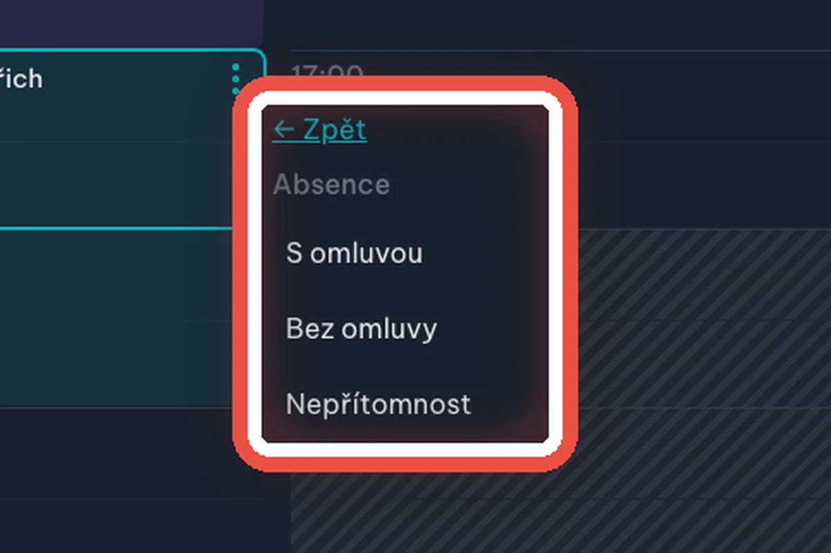 Detail — Zaznamenejte, že pacient nepřišel