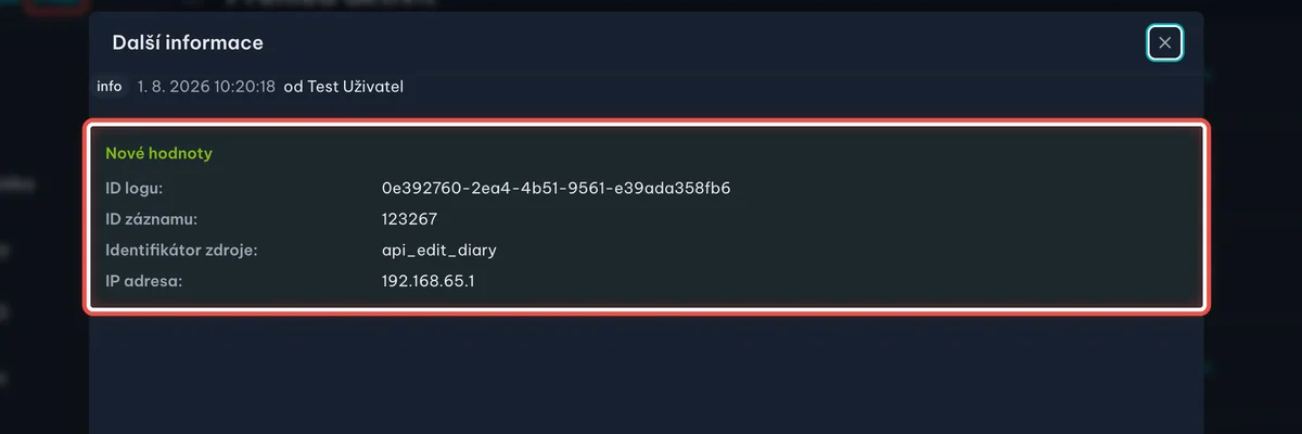 Detail — Číslo záznamu a IP adresa