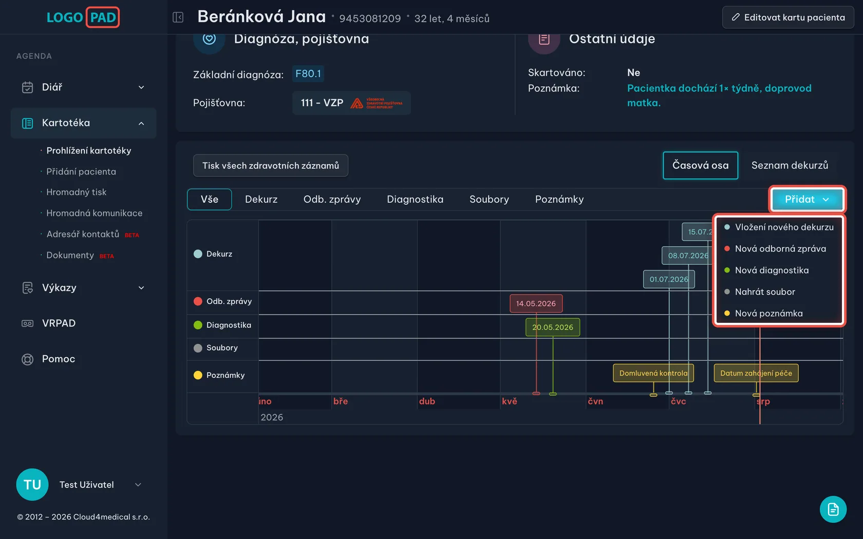 Nový záznam z časové osy — snímek obrazovky programu, krok 18 z 27