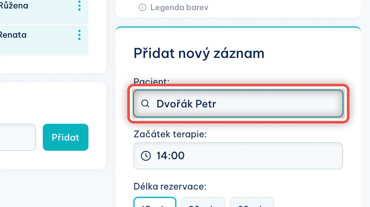 Detail — Napište jméno pacienta