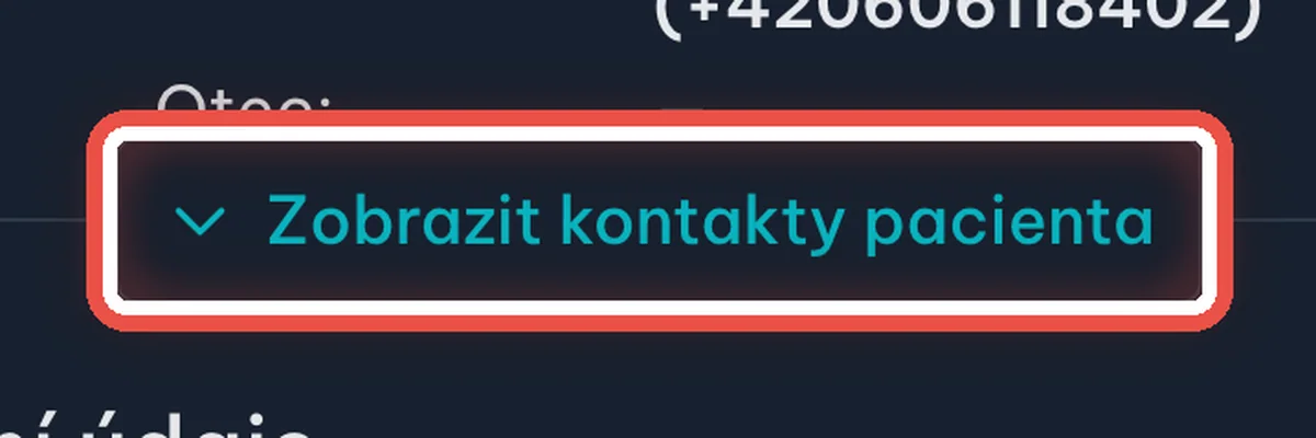 Detail — V kartě pacienta zobrazte kontakty