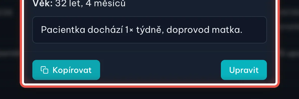 Okno s poznámkou — zvětšené místo, kam se dívat
