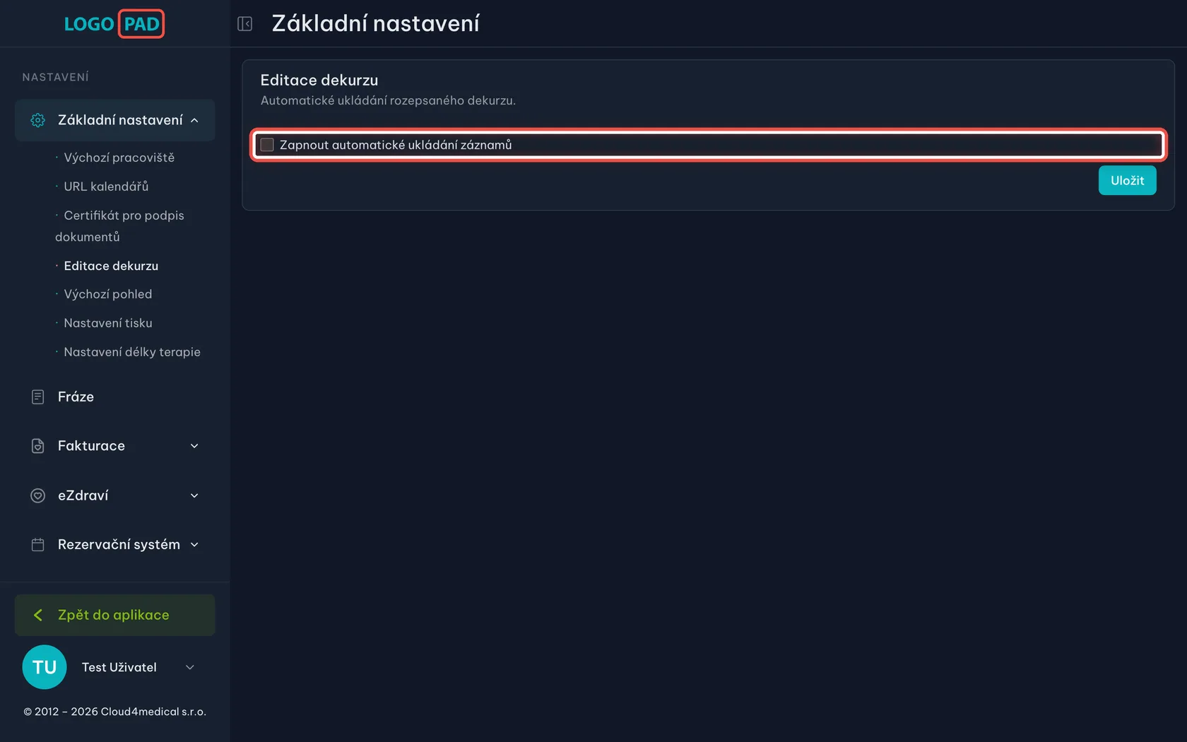 Snímek obrazovky ke kroku 12: Jak zařídím, aby se rozepsaný dekurz ukládal sám?