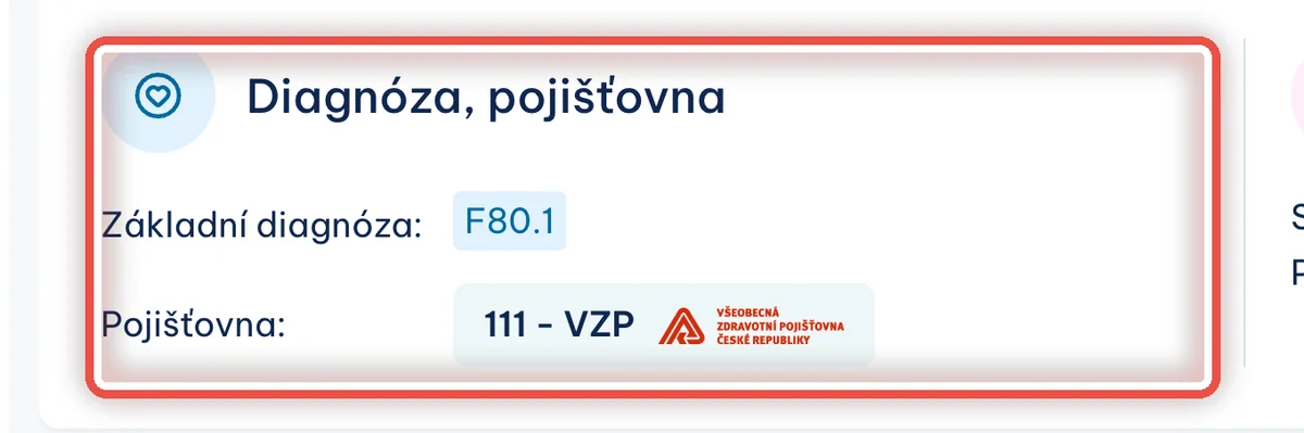 Diagnóza a pojišťovna — zvětšené místo, kam se dívat