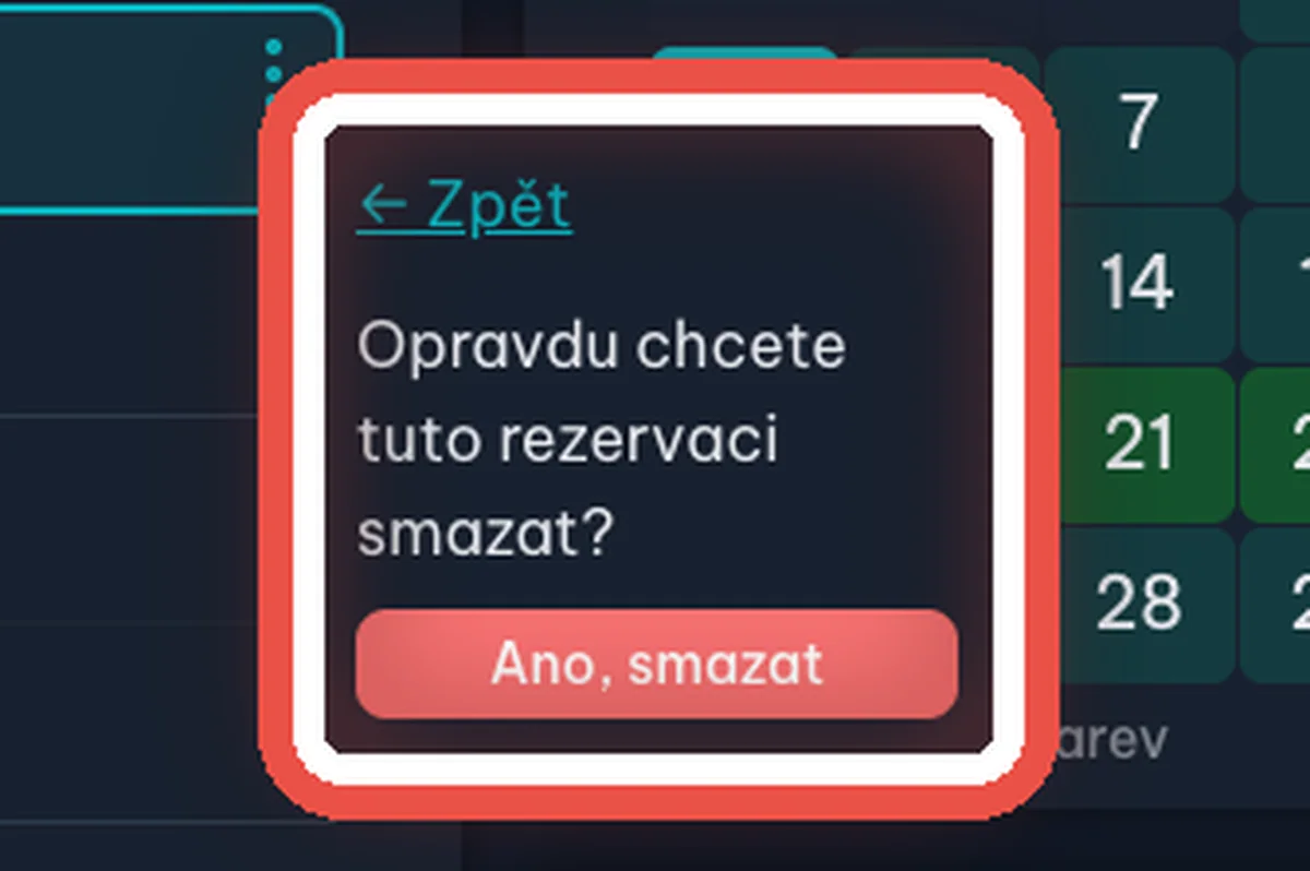 Zvětšený výřez — Smazání záznamu