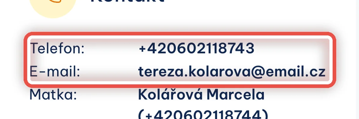 Detail — Zkontrolujte e-mail a telefon pacienta