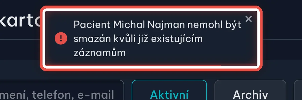 Zvětšenina místa, kam se klikne — Když pacienta smazat nejde