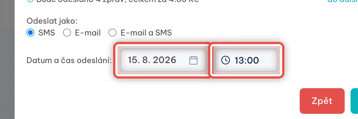 Detail — Nastavte datum a čas odeslání