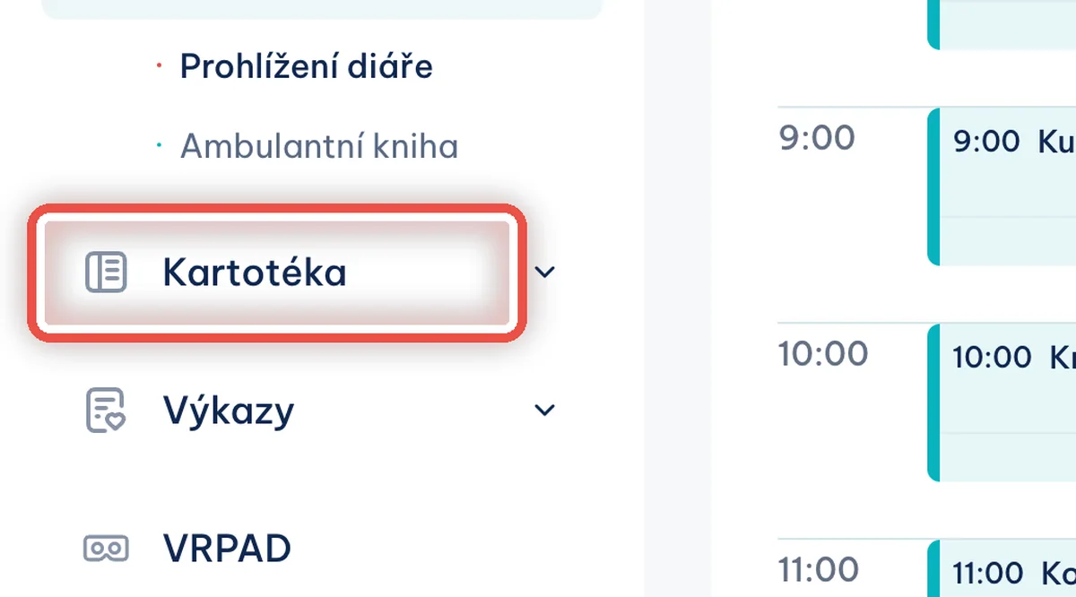 Zvětšenina místa, kam se klikne — Otevřete kartotéku