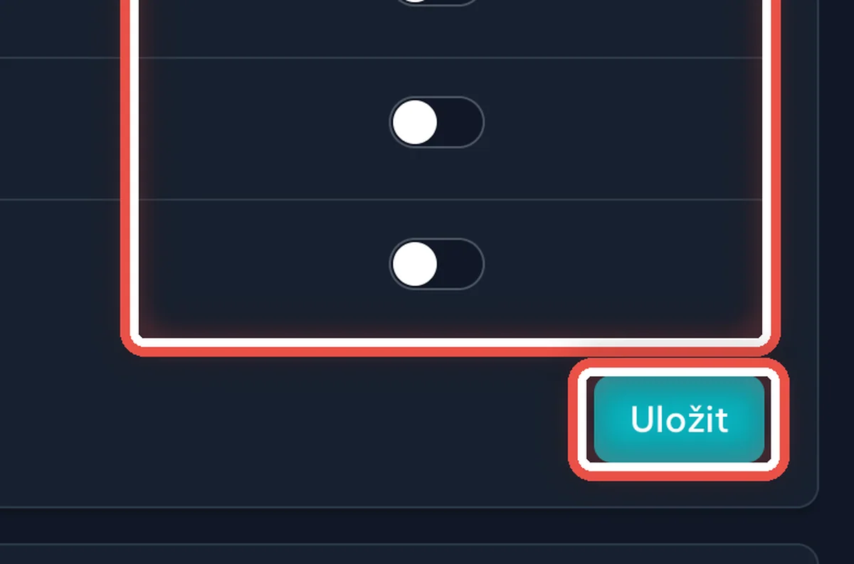 Detail — Zapněte předběžnou úhradu a uložte