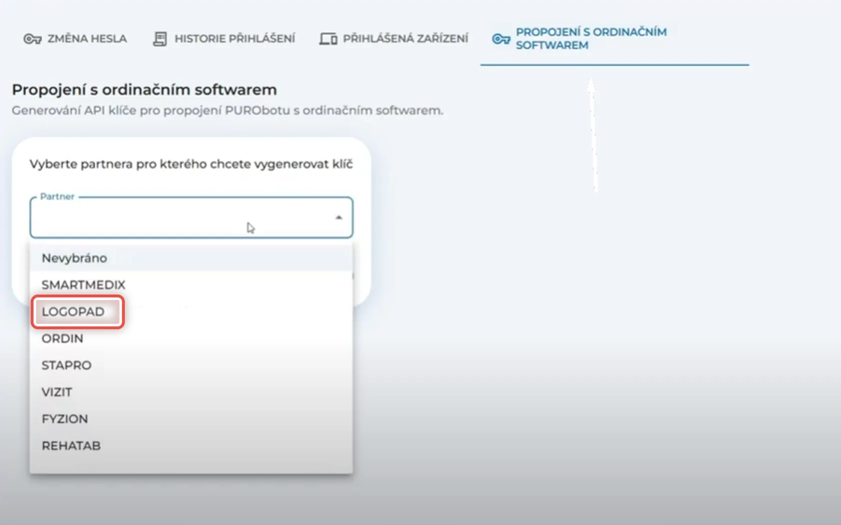Snímek obrazovky ke kroku 3: Jak vybrat LOGOPAD jako partnera