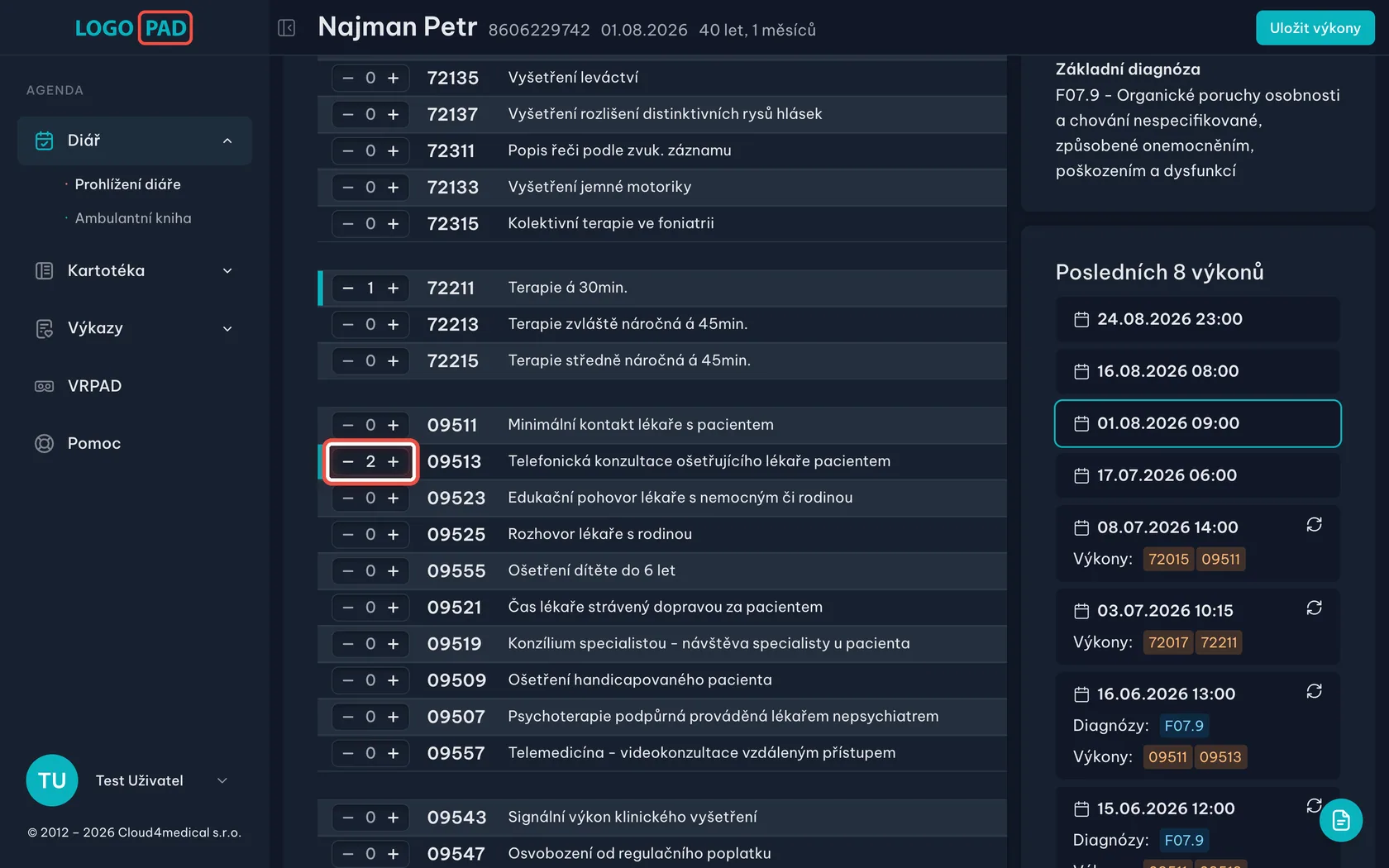 Krok 6: Když byl výkon víckrát — snímek obrazovky programu