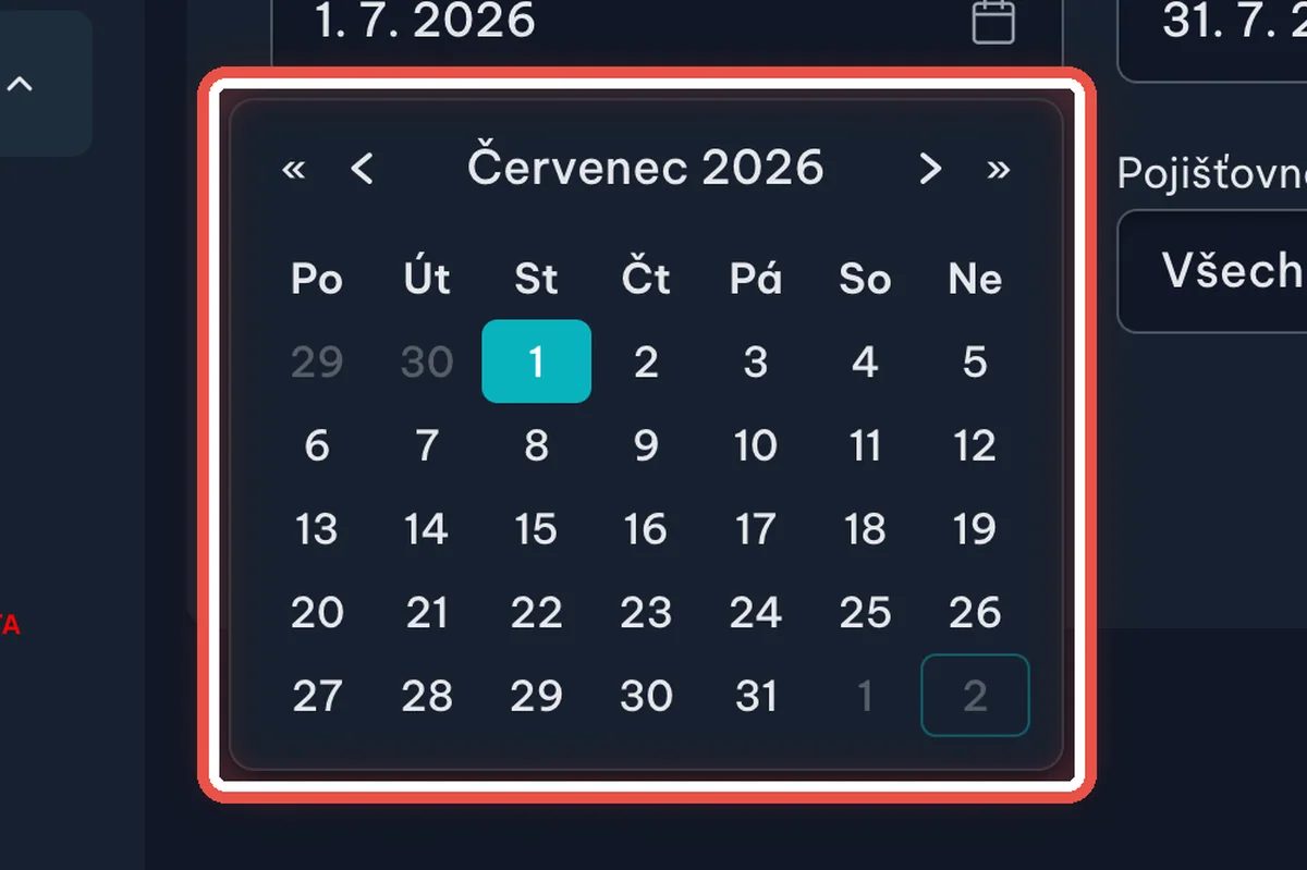 Detail — Datum se vybírá v kalendáři