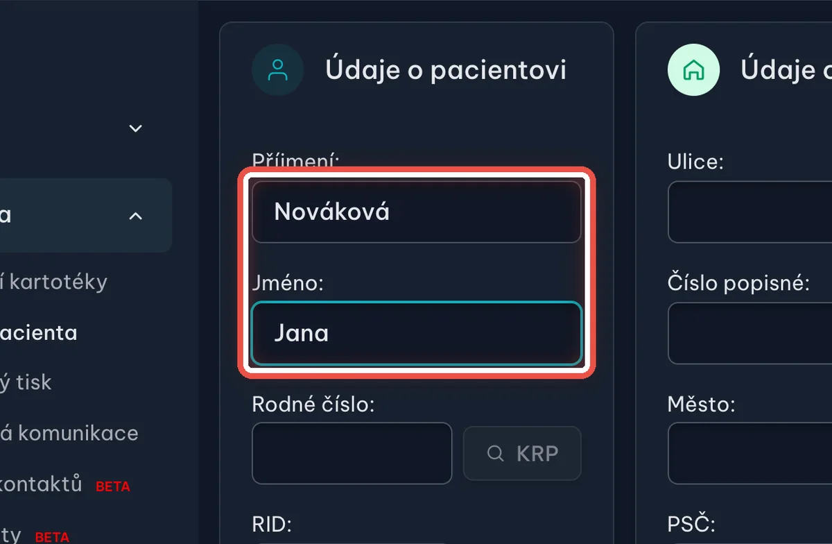 Detail — Vyplňte příjmení a jméno