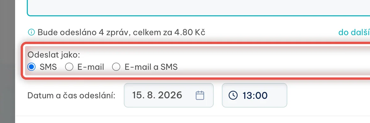Detail — Vyberte, jak se má zpráva poslat